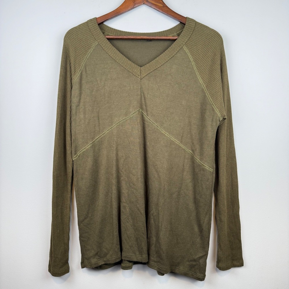 Doe & Rae Ribbed Knit Top Women Small Olive Green Minimalist Gorpcore Goblincore